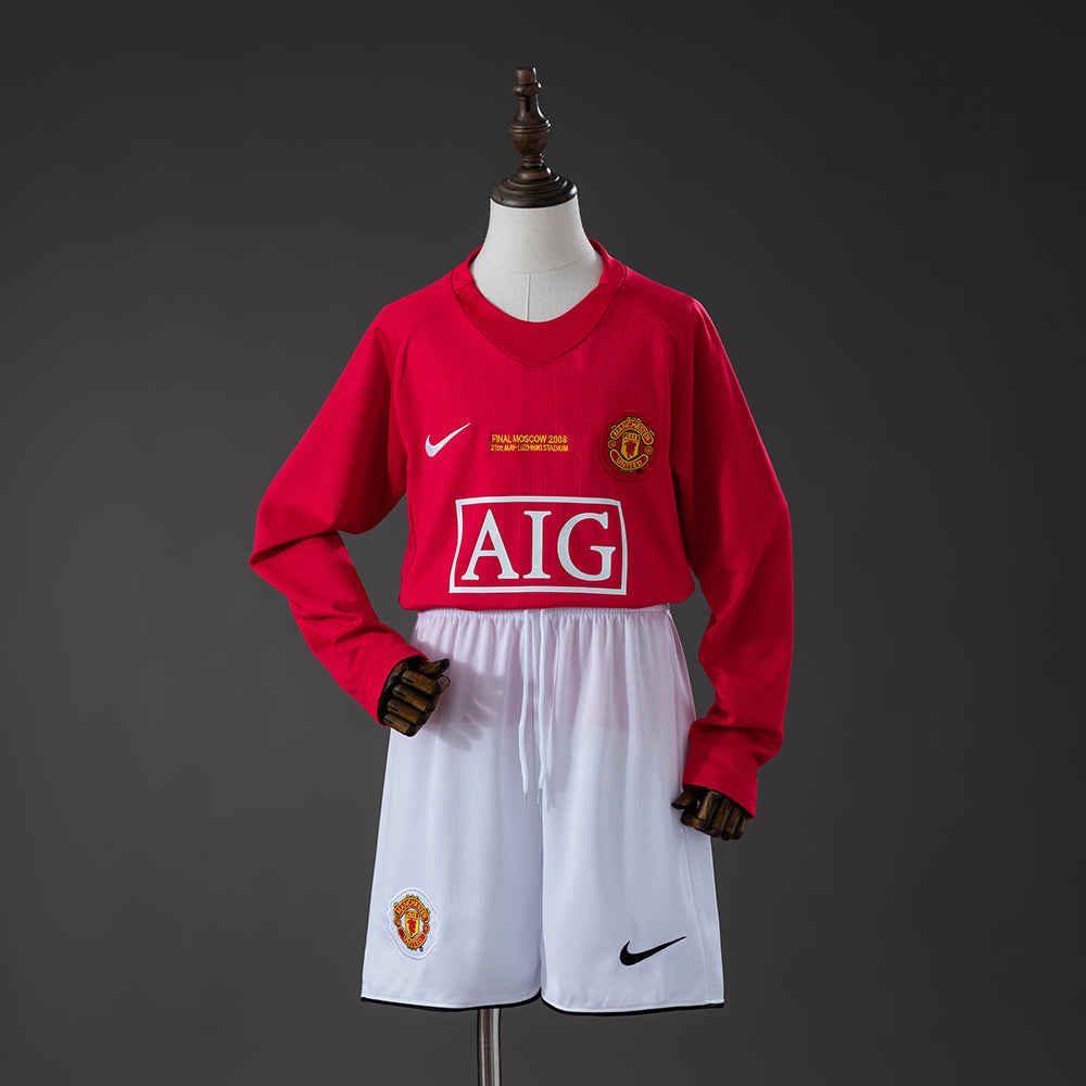 Camiseta + Short Manchester United Local Manga Larga 2007/2008 Niños